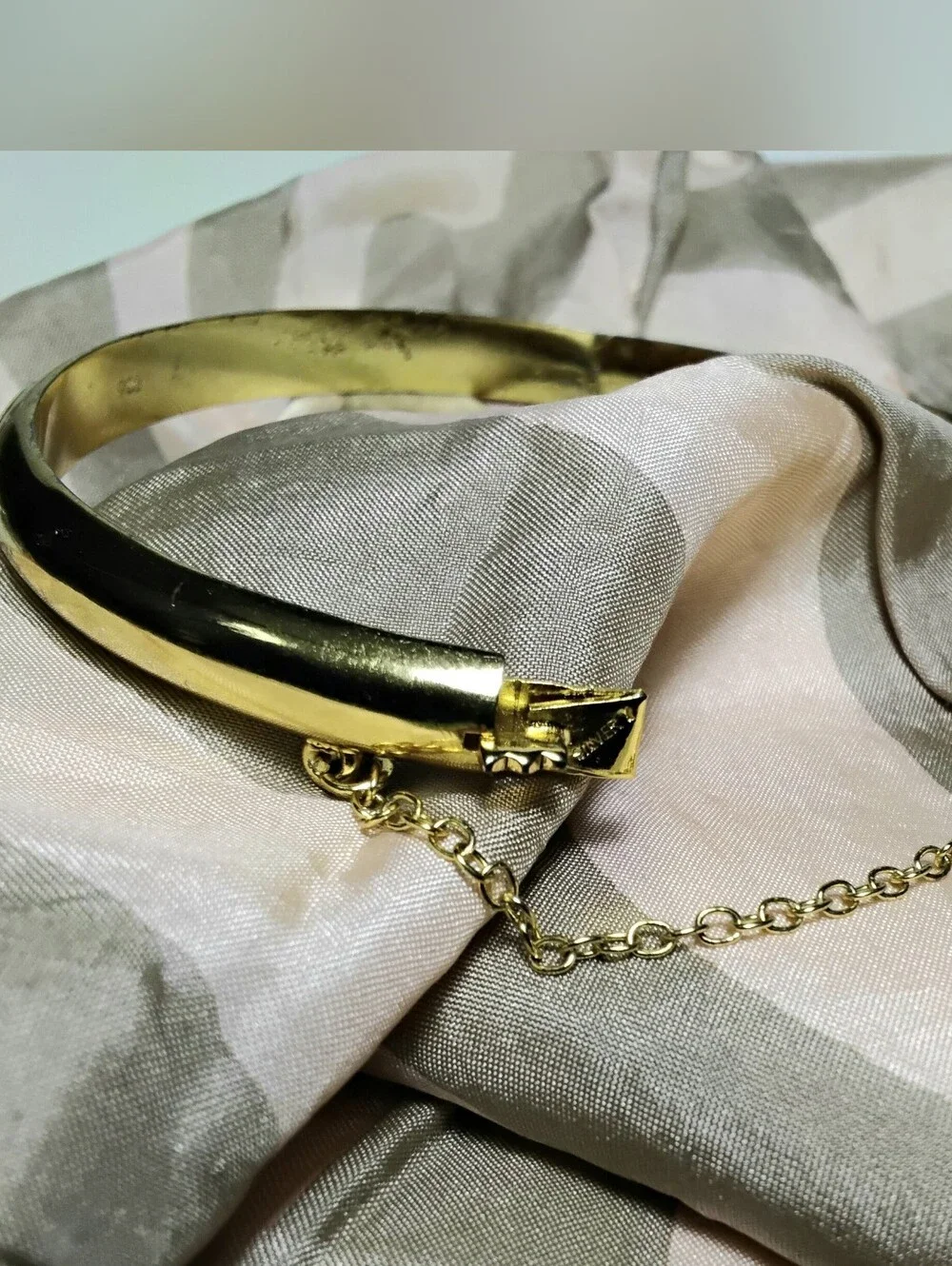 Vintage Gold Vermeil Over 925 Silver Bangle Bracelet w/ safety chain